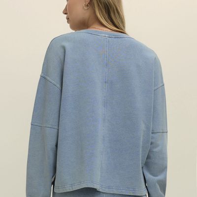 Z Supply Delphine Knit Denim Sweatshirt Ocean Air