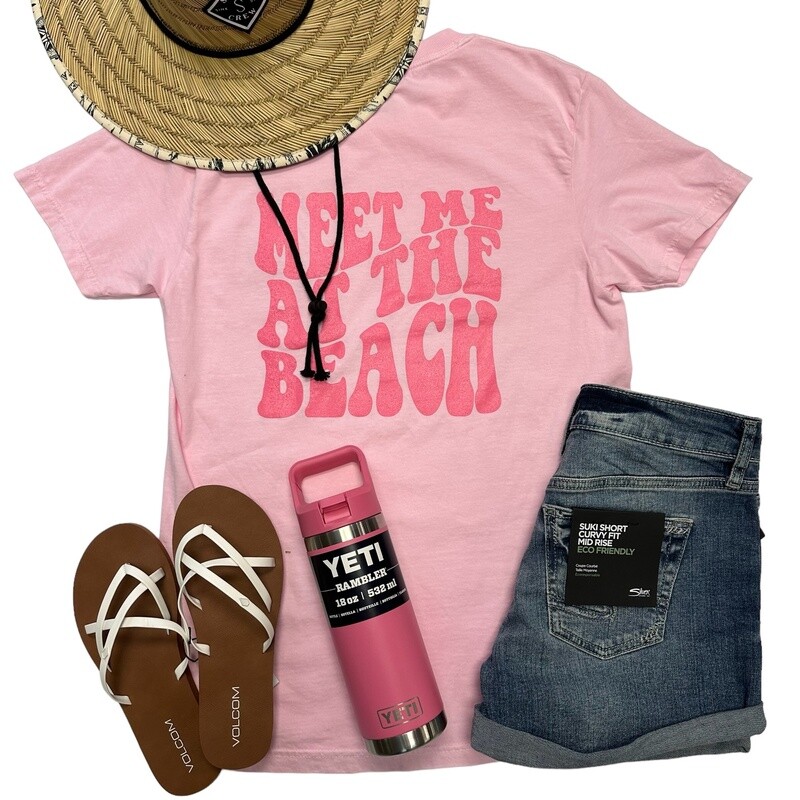 Meet Me At The Beach Tee Pink Bubble Logo