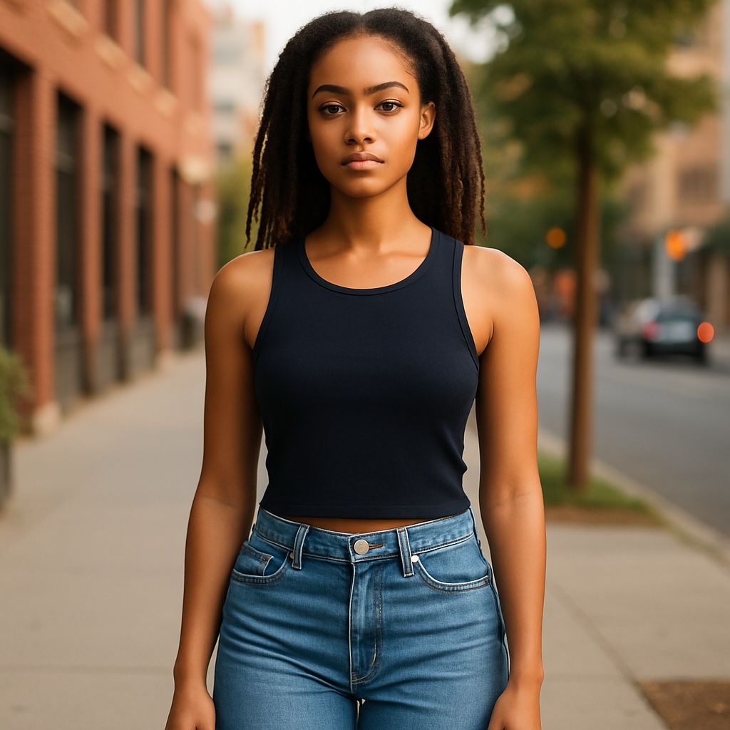 C'est Moi Bamboo Ribbed Square Tank Black