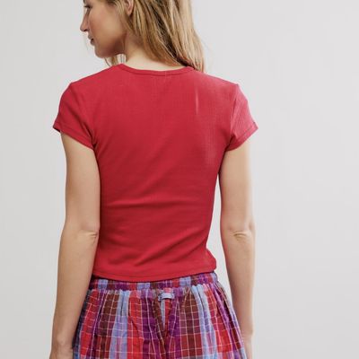 Free People Wait A Minute Baby Tee Red