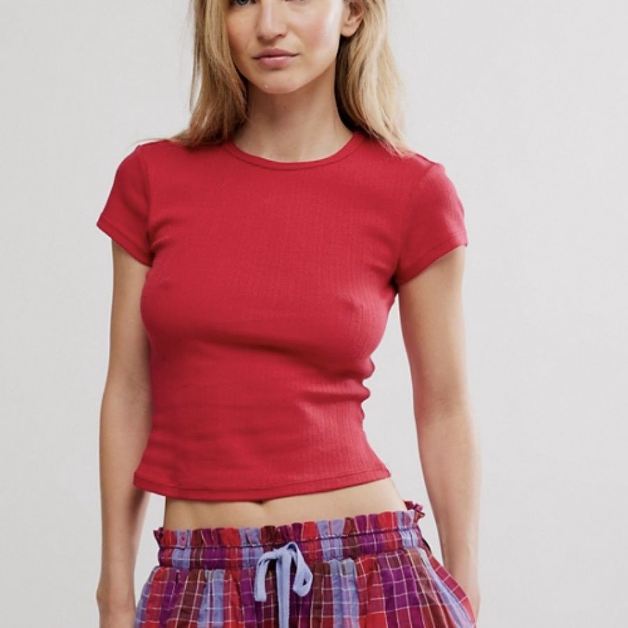 Free People Wait A Minute Baby Tee Red