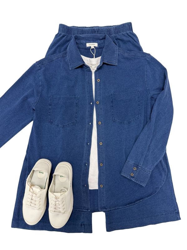 Z Supply REESE JERSEY DENIM BUTTON UP