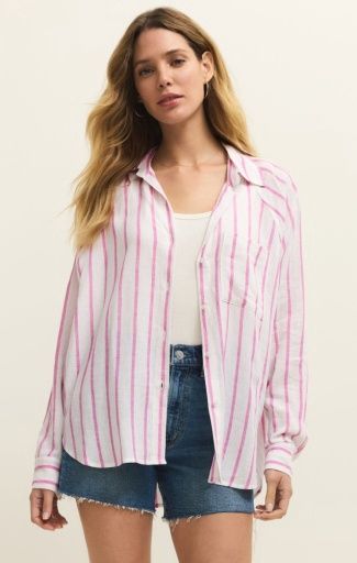 Z Supply THE PERFECT LINE TOP Spanish Rose and Blue Light, Colour: SPANISH ROSE, Size: XS