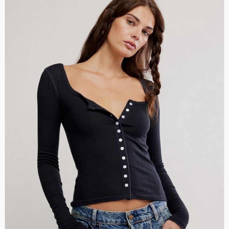 Free People End Game Pointelle Black