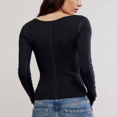 Free People End Game Pointelle Black