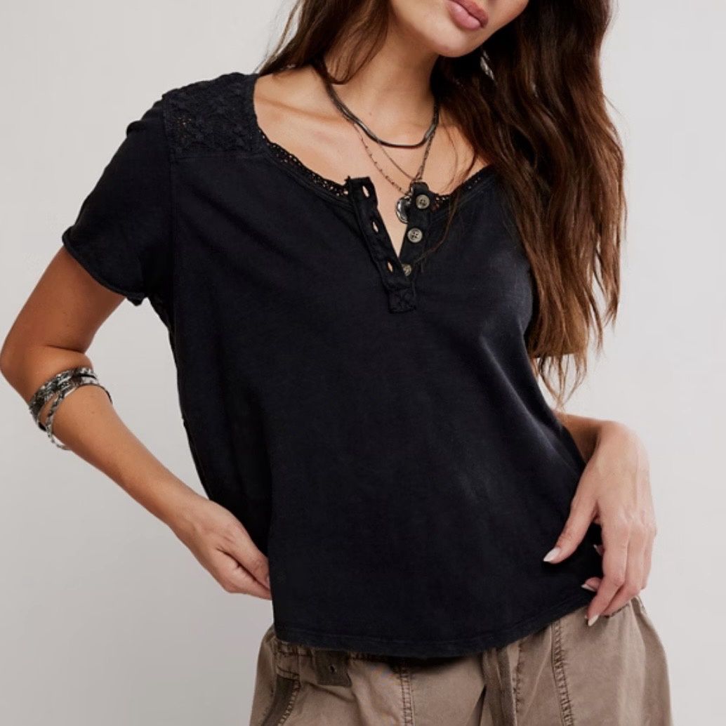 Free People Heirloom Henley Black