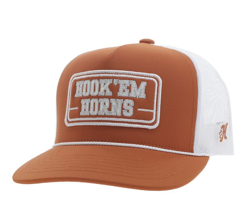 HOOEY YOUTH "UNIVERSITY OF TEXAS" HAT ORANGE/WHITE RECTANGLE PATCH