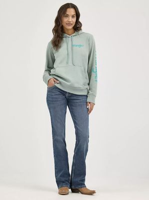 WOMEN'S WRANGLER RETRO® LOGO ARM PULLOVER HOODIE Blue Surf