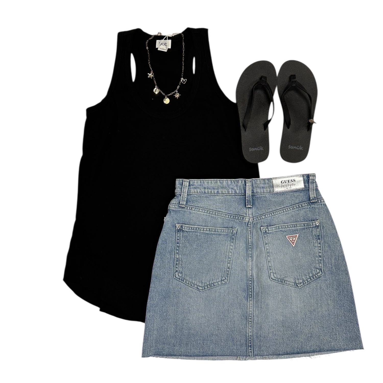 Bobi Rib Curved Hem Tank Black