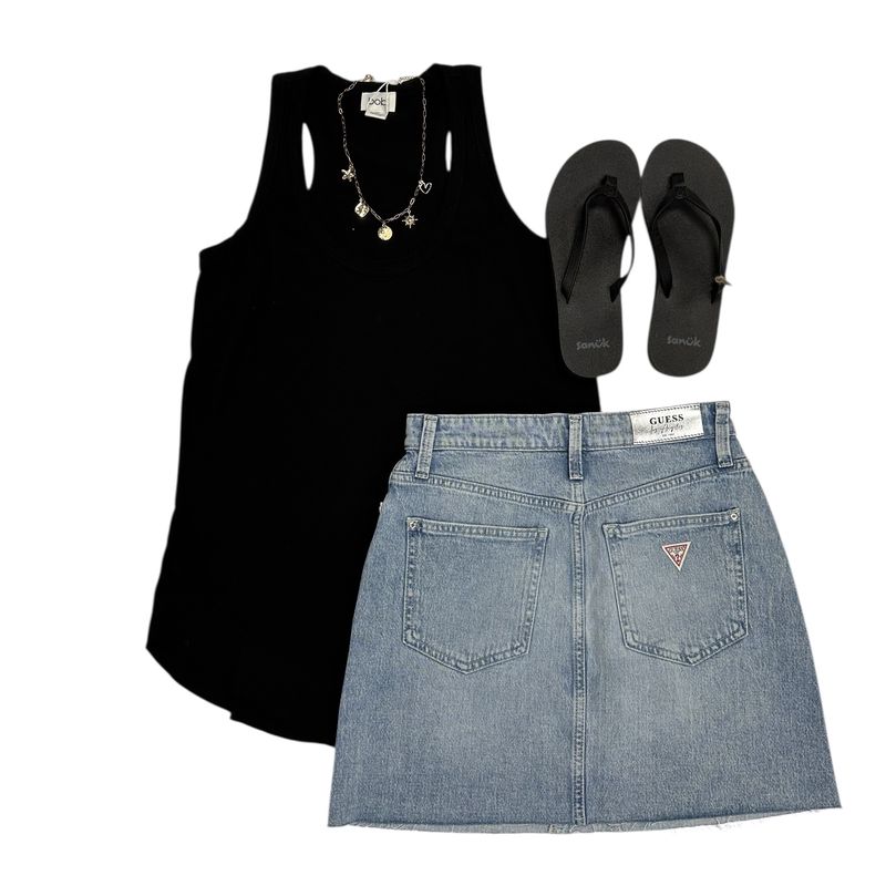 Bobi Rib Curved Hem Tank Black