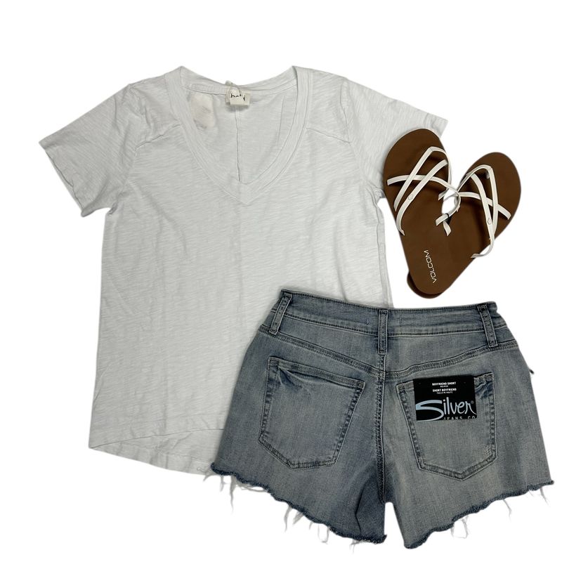 Bobi Shoulder Seam V-Neck Tee White