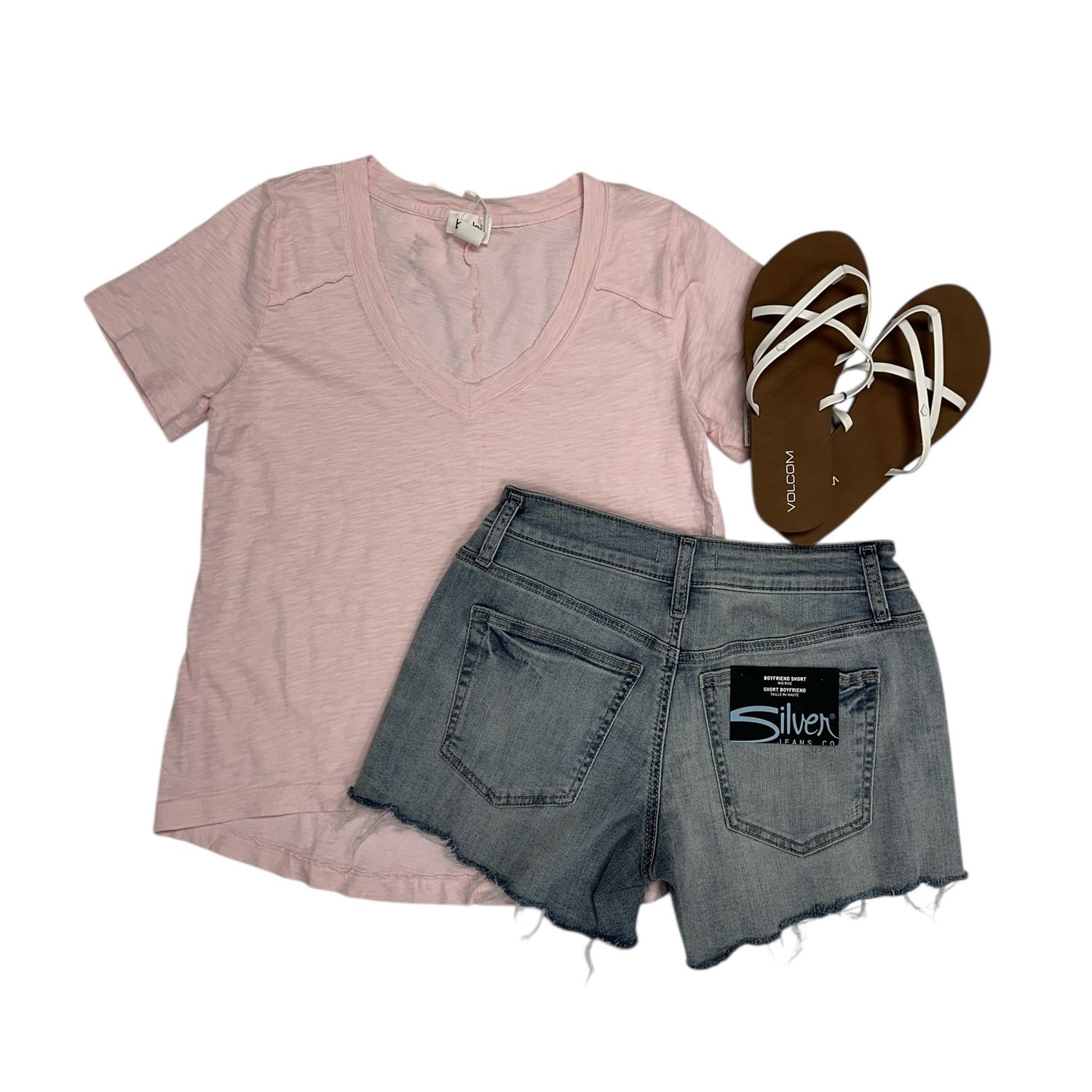 Bobi Shoulder Seam V-Neck Tee Pink