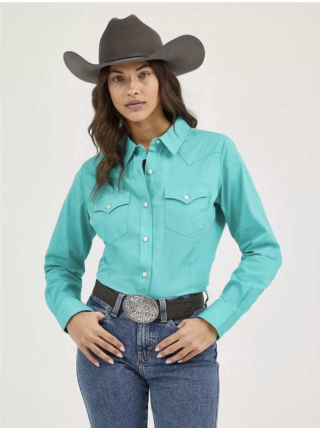 WRANGLER WESTERN BUTTON DOWN SHIRT Bright Aqua