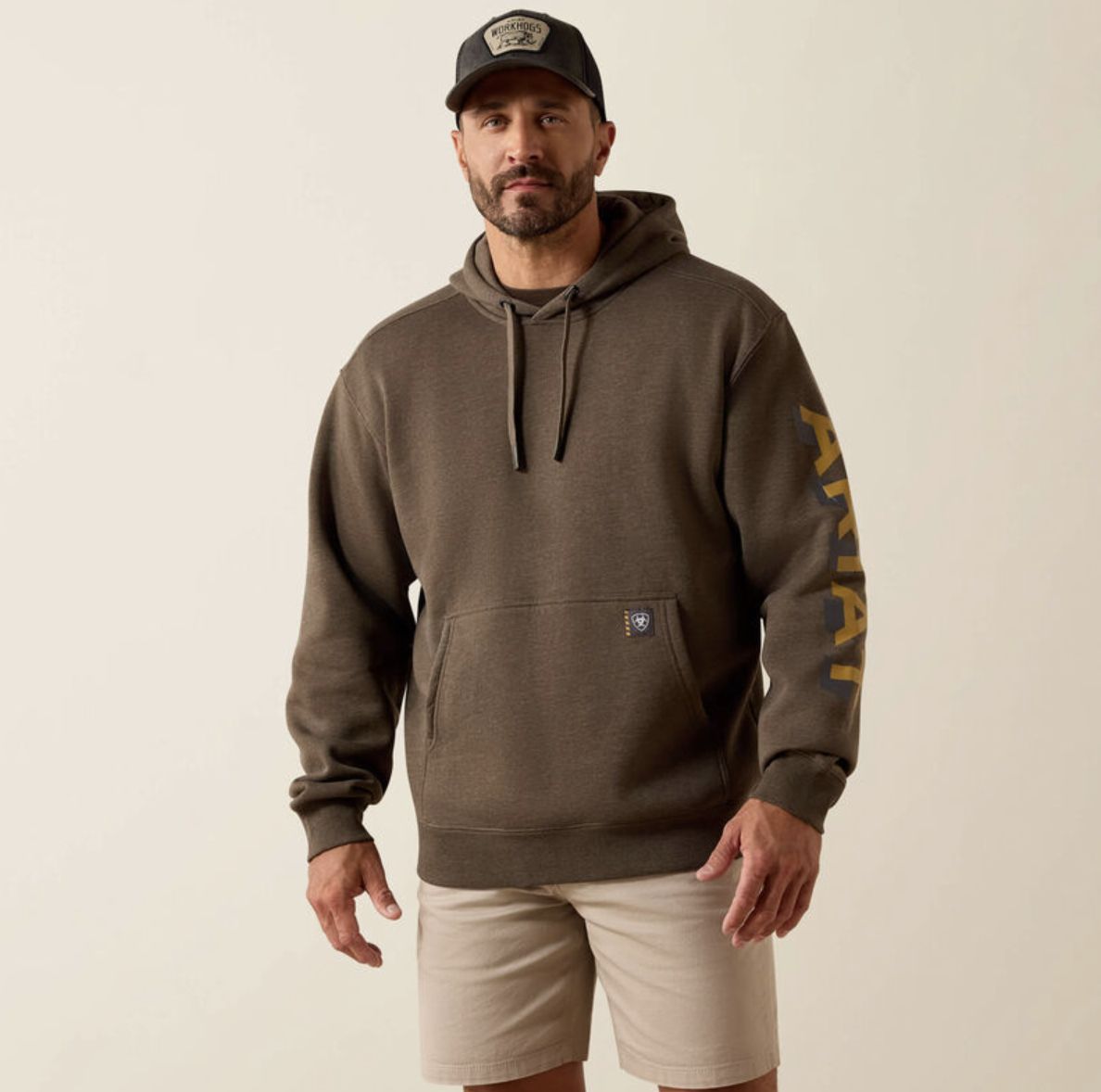 Ariat Rebar Lightweight Logo Hoodie Major Brown Heather