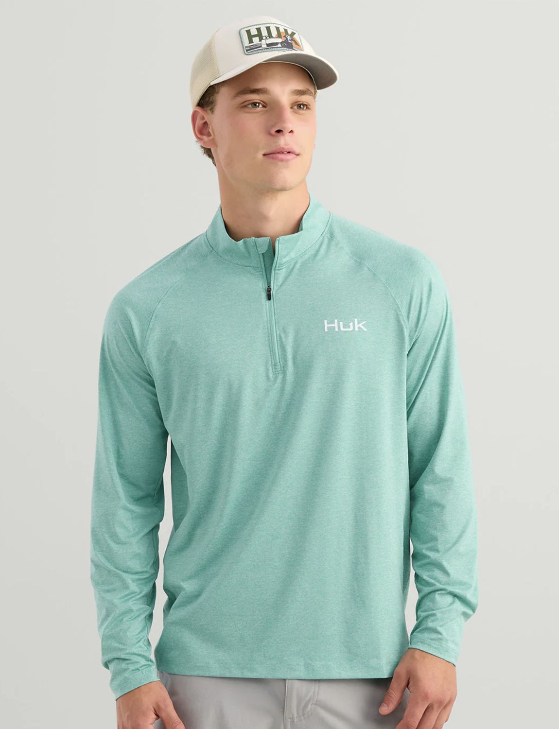 HUK AIRWEIGHT HEATHER 1/4 ZIP Marine Blue Heather