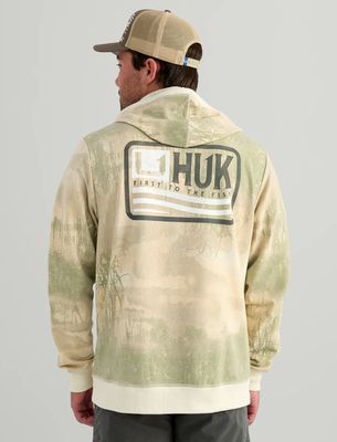 HUK EDISTO BORN WAVE TERRY HOODIE Silver Birch Marsh Camo