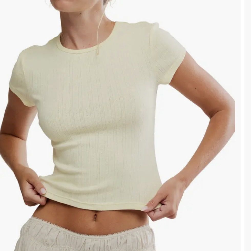 Free People Wait A Minute Baby Tee Yellow