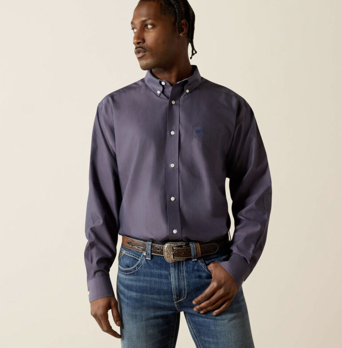 Ariat Wrinkle Free Solid Pinpoint Oxford Classic Fit Shirt chambray Blue