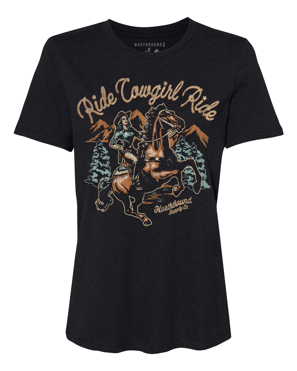 Northbound RIDE COWGIRL RIDE T-SHIRT Black Heather