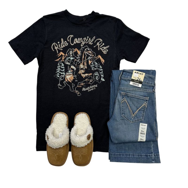 Northbound RIDE COWGIRL RIDE T-SHIRT Black Heather