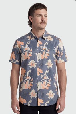 TEAMLTD Classic Button up Blue Hibiscus