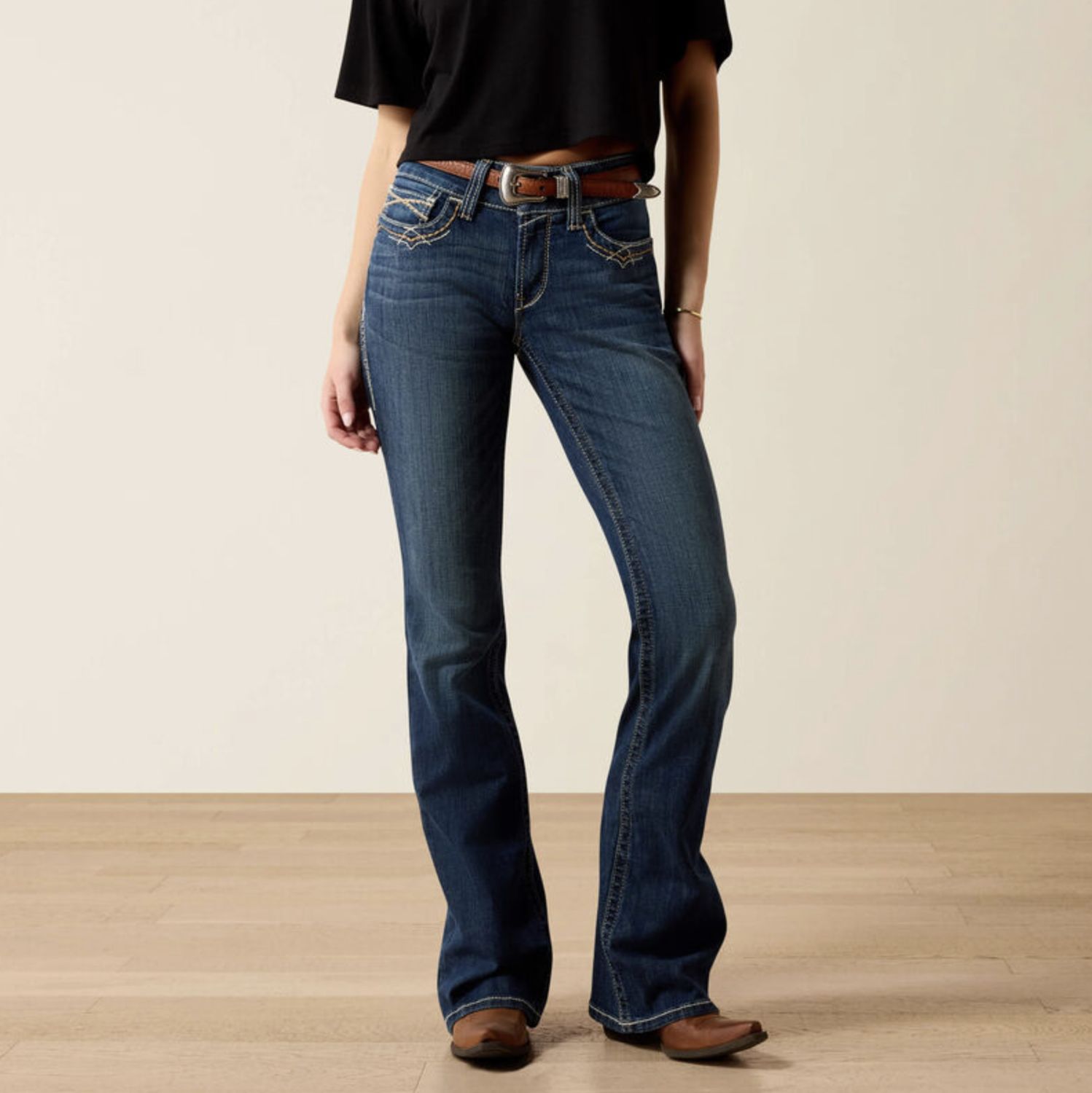 Ariat R.E.A.L. Mid Rise Stretch Entwined Festival Boot Cut Jean Festival Blue