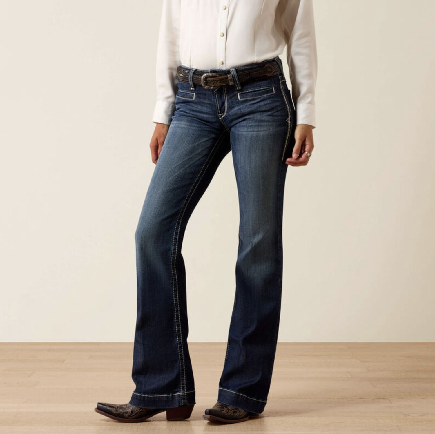 Ariat Trouser Mid Rise Stretch Entwined Wide Leg Jean Marine