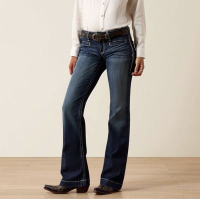 Ariat Trouser Mid Rise Stretch Entwined Wide Leg Jean Marine