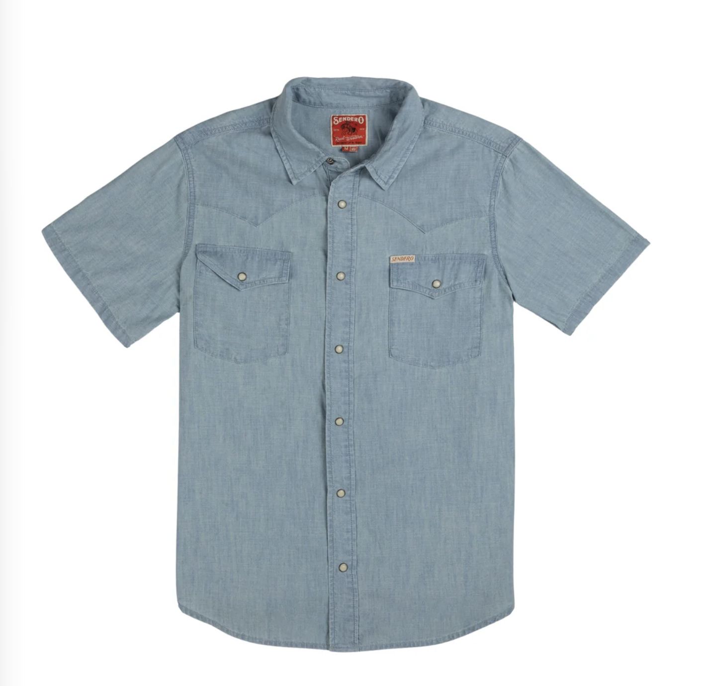 Sendero THE WYATT PEARL SNAP SHORT SLEEVE SOLID SHIRT Washed Indigo Chambray