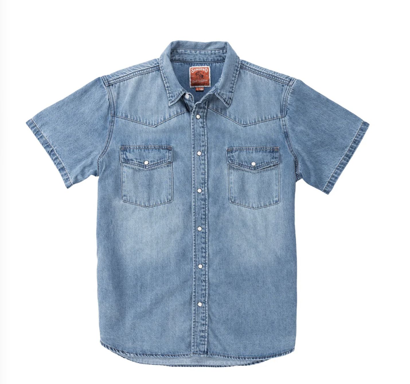 Sendero THE WYATT PEARL SNAP SHORT SLEEVE DENIM SHIRT Vintage Denim