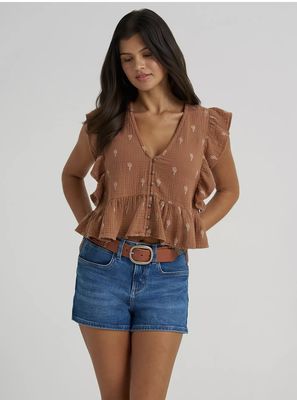 Wrangler GAUZY FLUTTER SLEEVE BLOUSE Brown