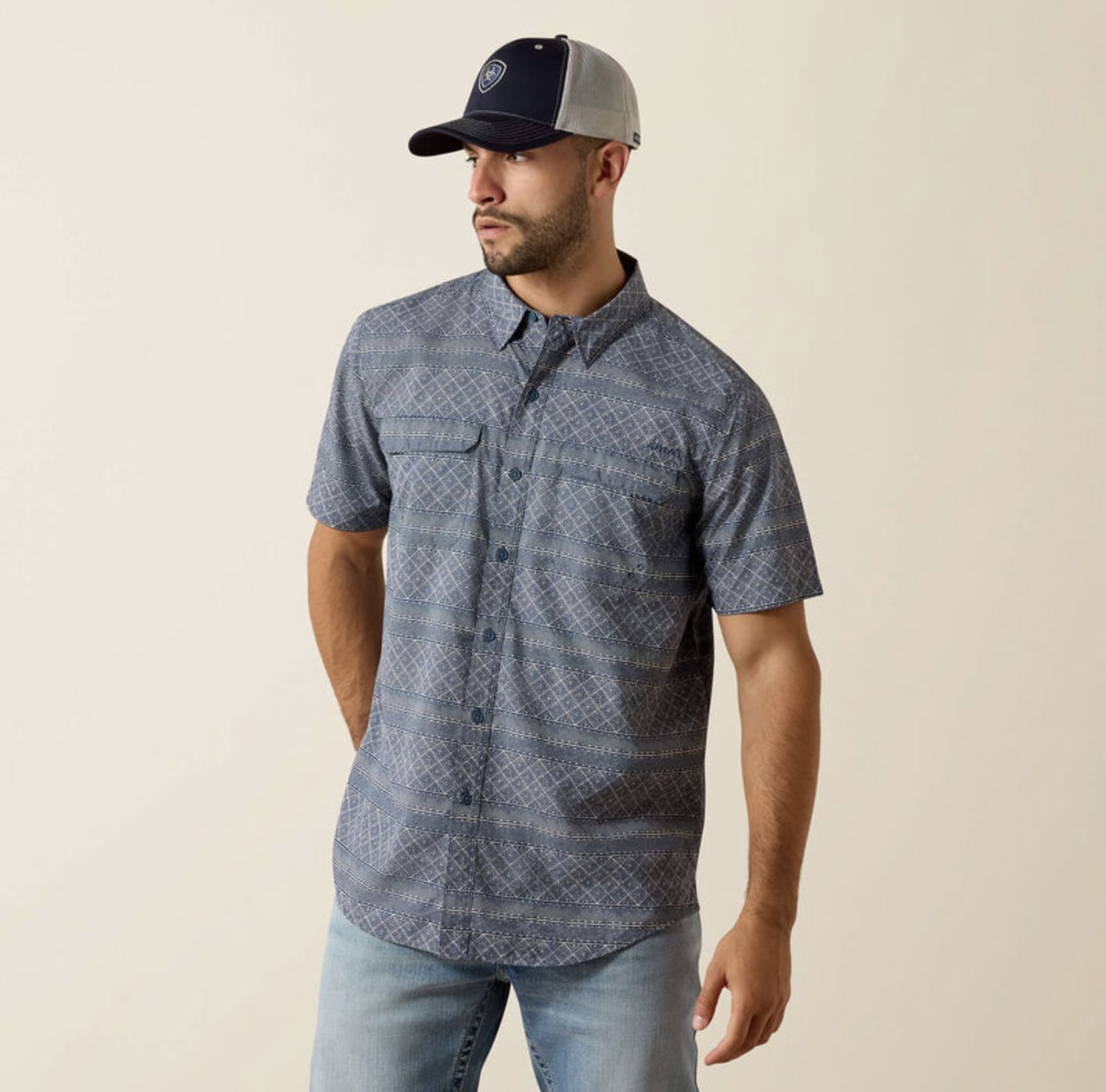 Ariat Printed VentTEK Outbound Fitted Shirt Dark Denim