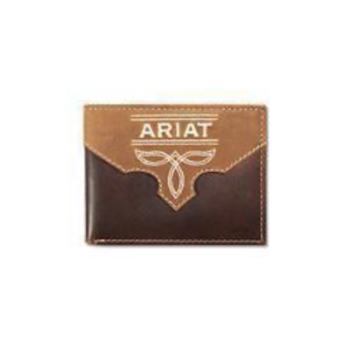 ARIAT BIFOLD PASS CASE WALLET BOOT STITCH OVERLAY BROWN