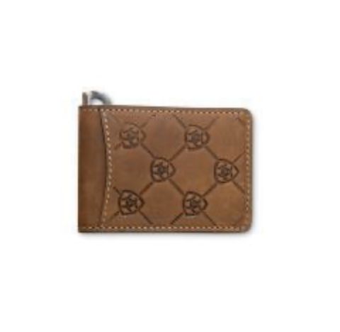 ARIAT MONEY CLIP ARIAT SHIELD EMBOSSED MEDIUM BROWN