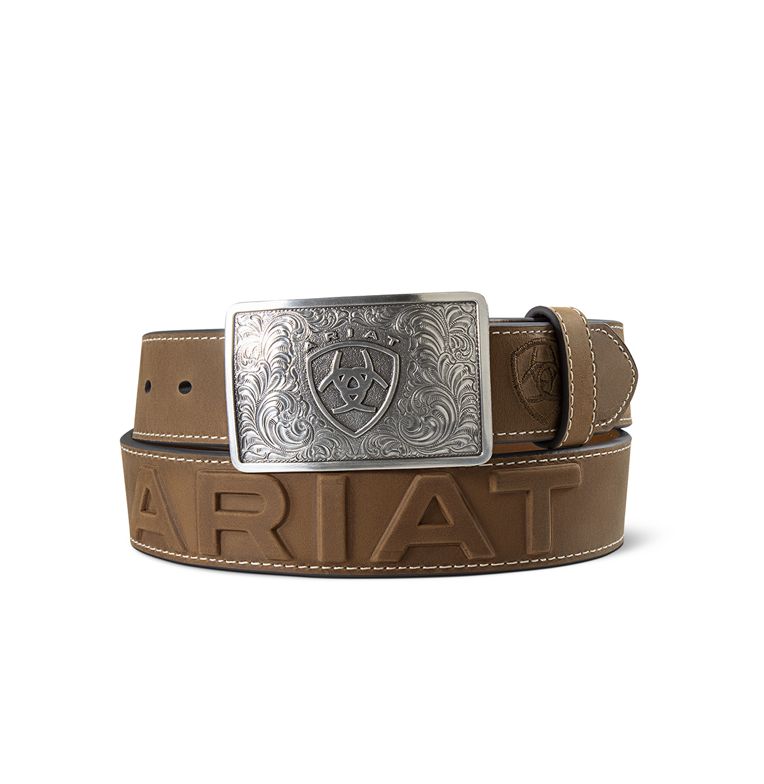 ARIAT MENS BELT 1 1/2 ARIAT 3D EMBOSSED MEDIUM BROWN