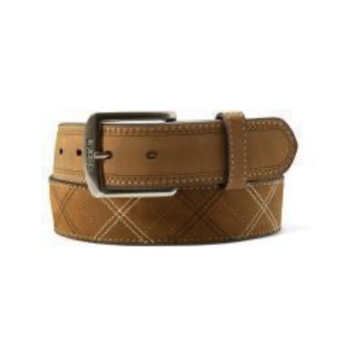 ARIAT MENS BELT CROSS STITCH BODY MEDIUM BROWN