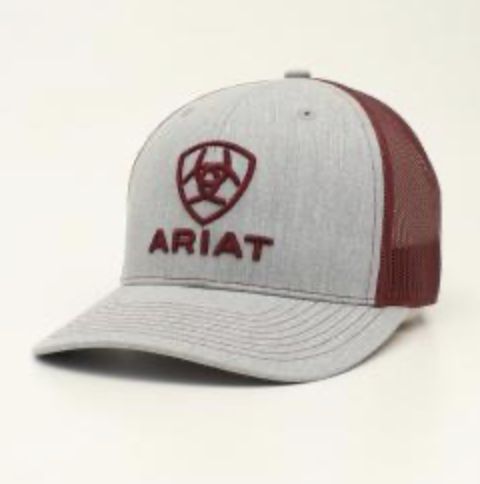ARIAT MENS SB R112 GREY EMBROIDERY BURGUNDY