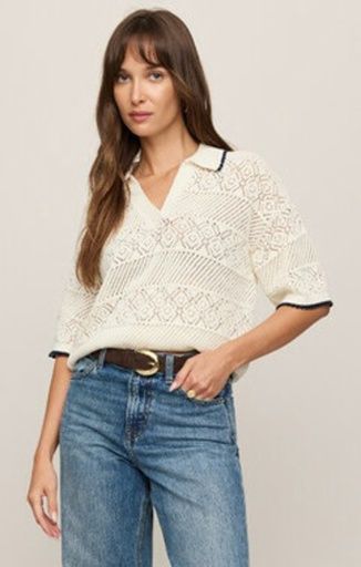 Z Supply DENMAN CROCHET POLO SWEATER, Size: XS
