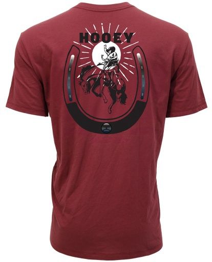 HOOEY "LUCKY RIDER" BURGUNDY W/BLACK &amp; WHITE LOGO T-SHIRT, Size: S