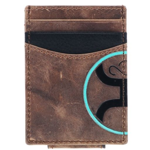 HOOEY "HOOEY 2.0" BROWN W/BLACK &amp; TURQUOISE MONEY CLIP WALLET