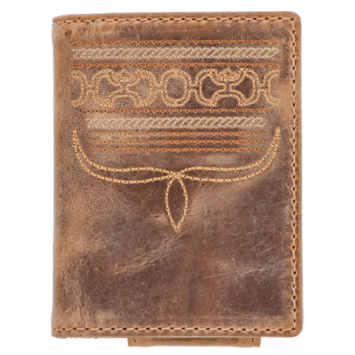HOOEY "DALTON" SMOOTH BROWN W/STITCHING BIFOLD MONEY CLIP