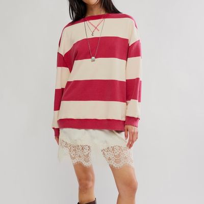 Free People Classic Stripe Crew Cherry