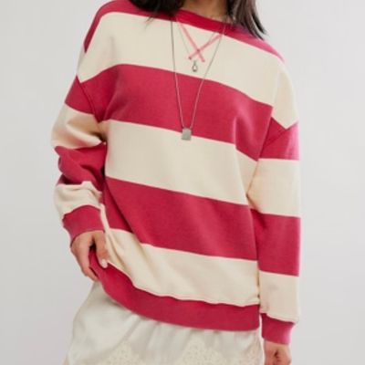 Free People Classic Stripe Crew Cherry