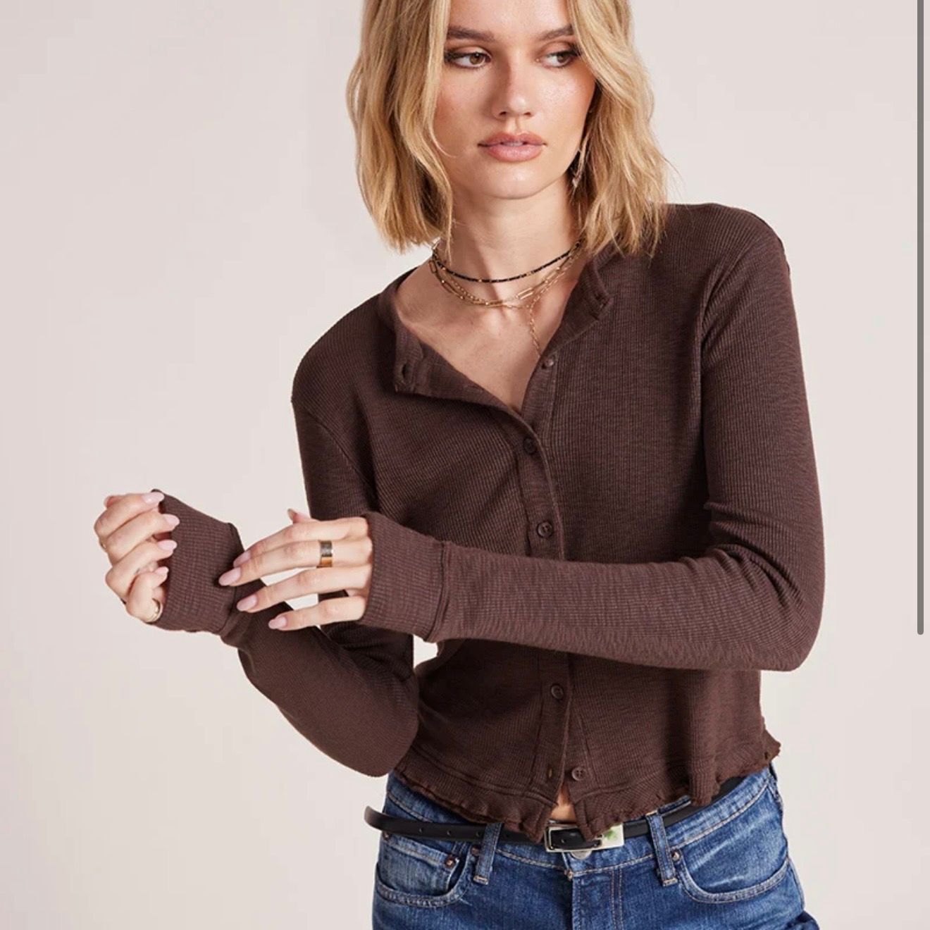Bobi Ruffle Cardigan Brown