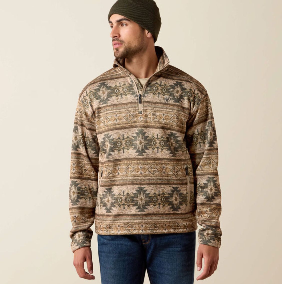 Ariat Caldwell 1/4 Zip Sweater Savannah Tan Southwest