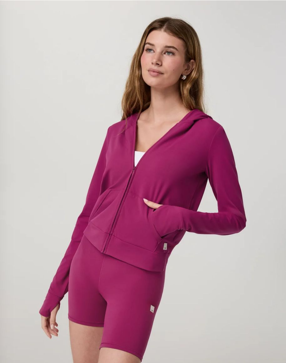 Vuori AllTheFeels™ Mini Full Zip Hoodie Dragonfruit Heather