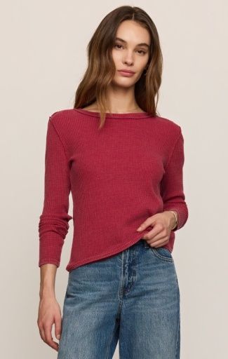 Z Supply ARLET MINI THERMAL TOP Red and Berry, Colour: RED DAHLIA, Size: XS