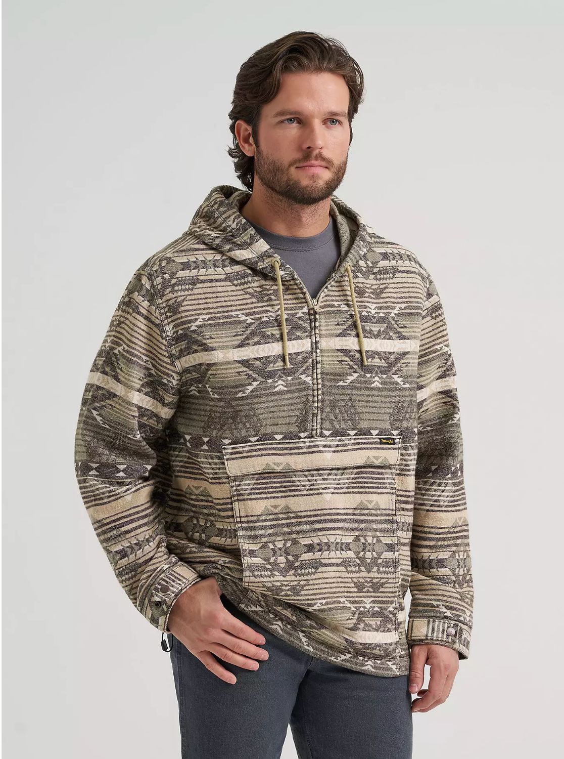 Wrangler JACQUARD QUARTER ZIP HOODED POPOVER JACKET