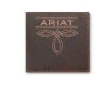 ARIAT MENS LARGE BIFOLD STYLE WALLET BUG STITCH BROWN