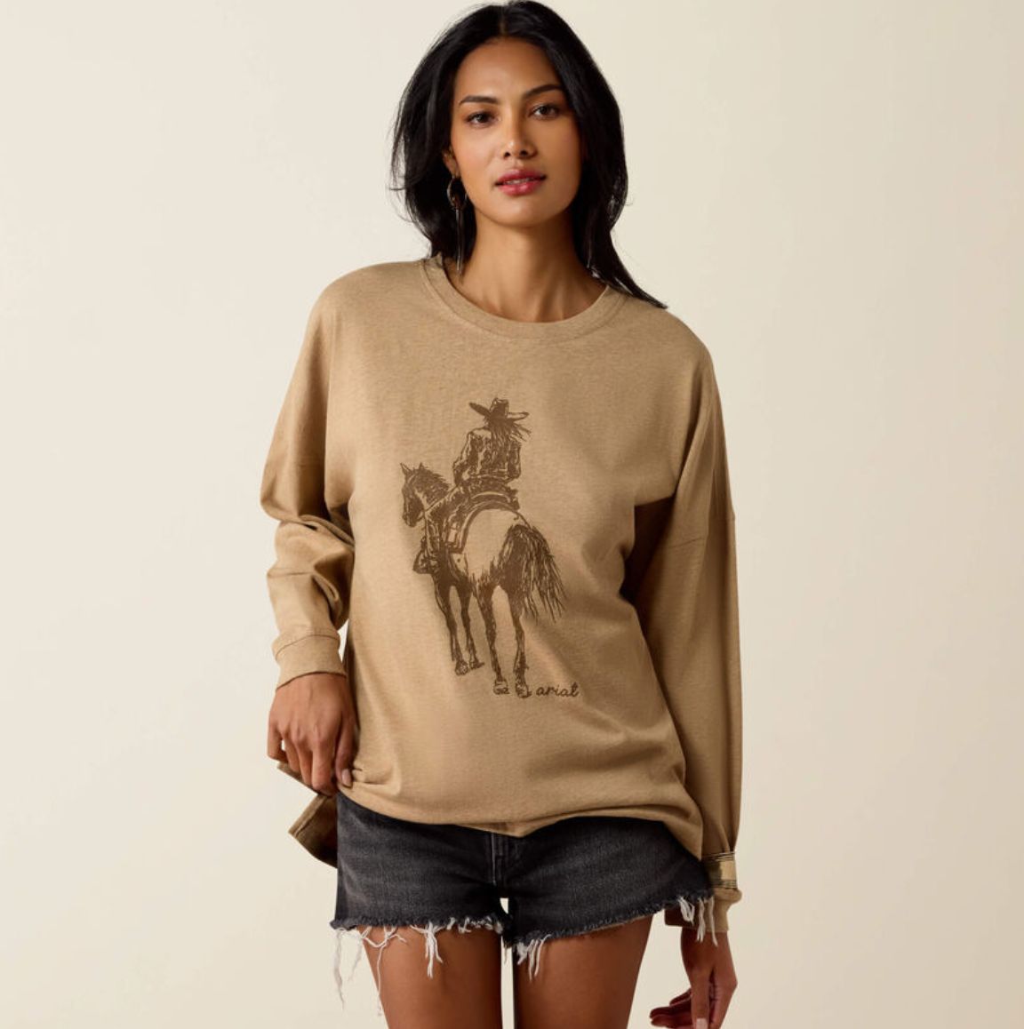Ariat Canvas Oversized Long Sleeve T-Shirt Khaki Heather